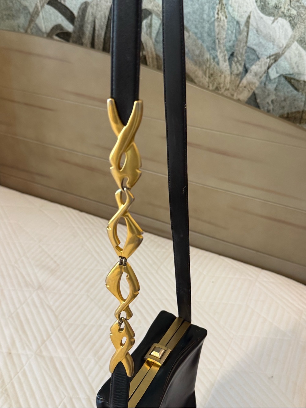 Classic Gucci Box Black Leather Bag with Gold Chain Accent